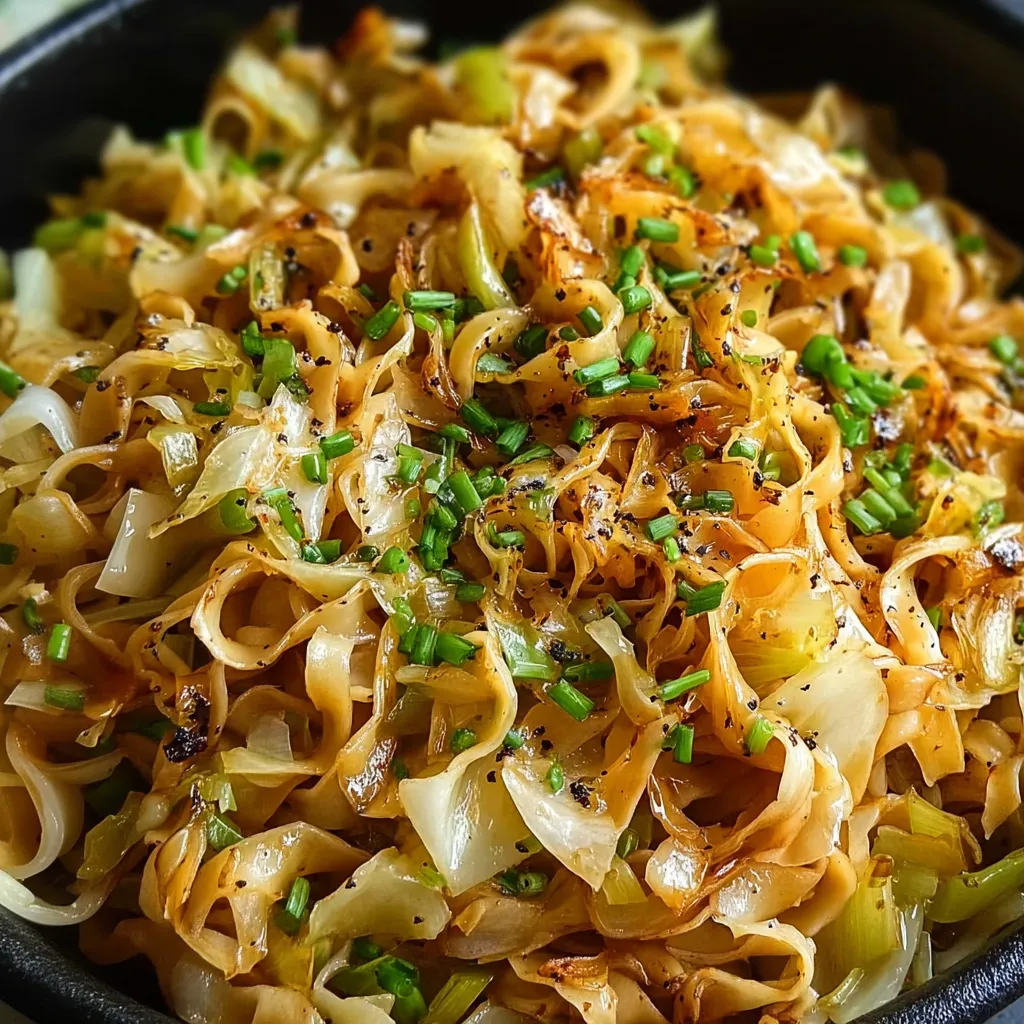 A bowl of fried cabbage and noodles.