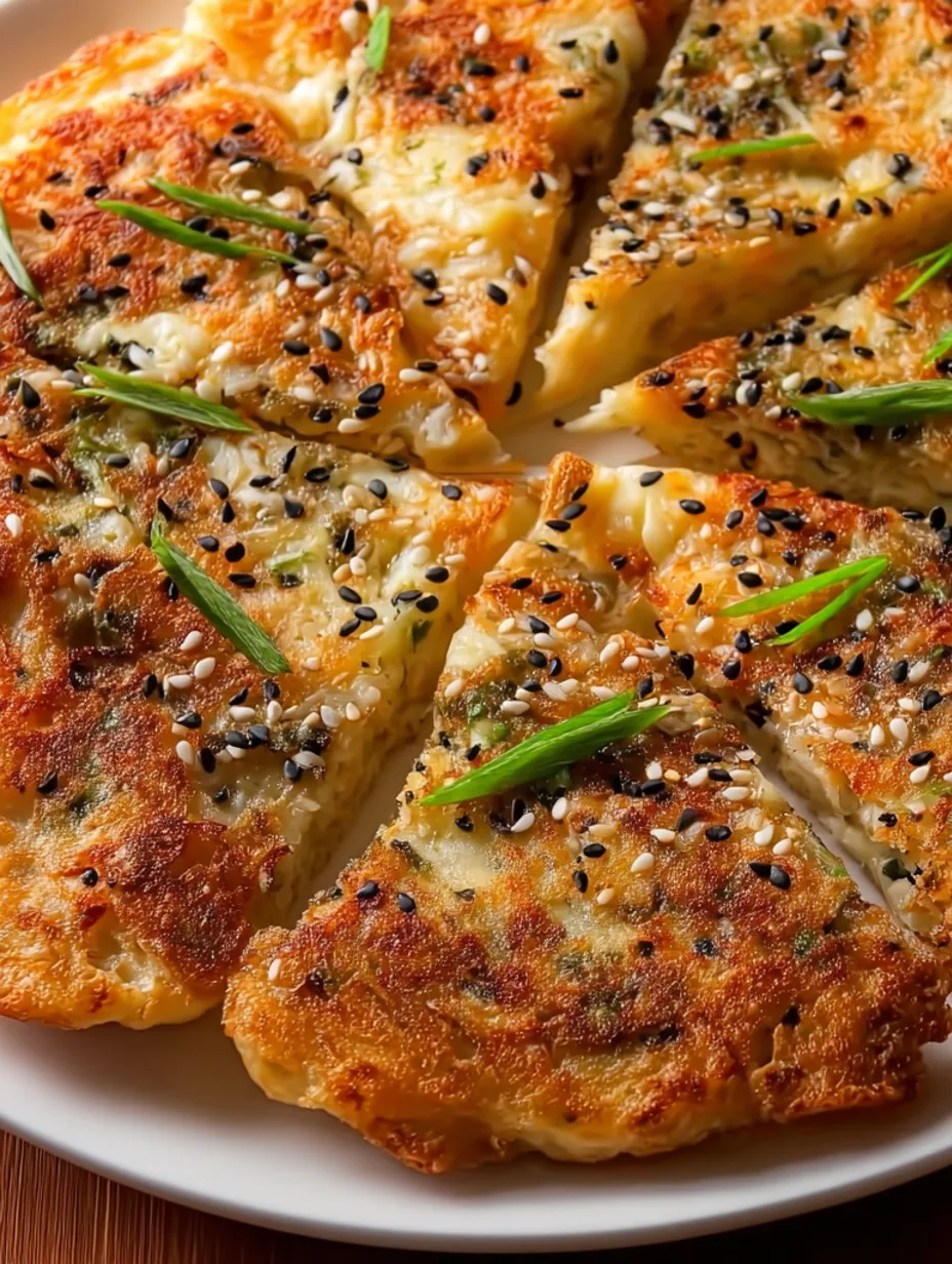 A slice of savory tuna oatmeal patties with mozzarella and green onion.