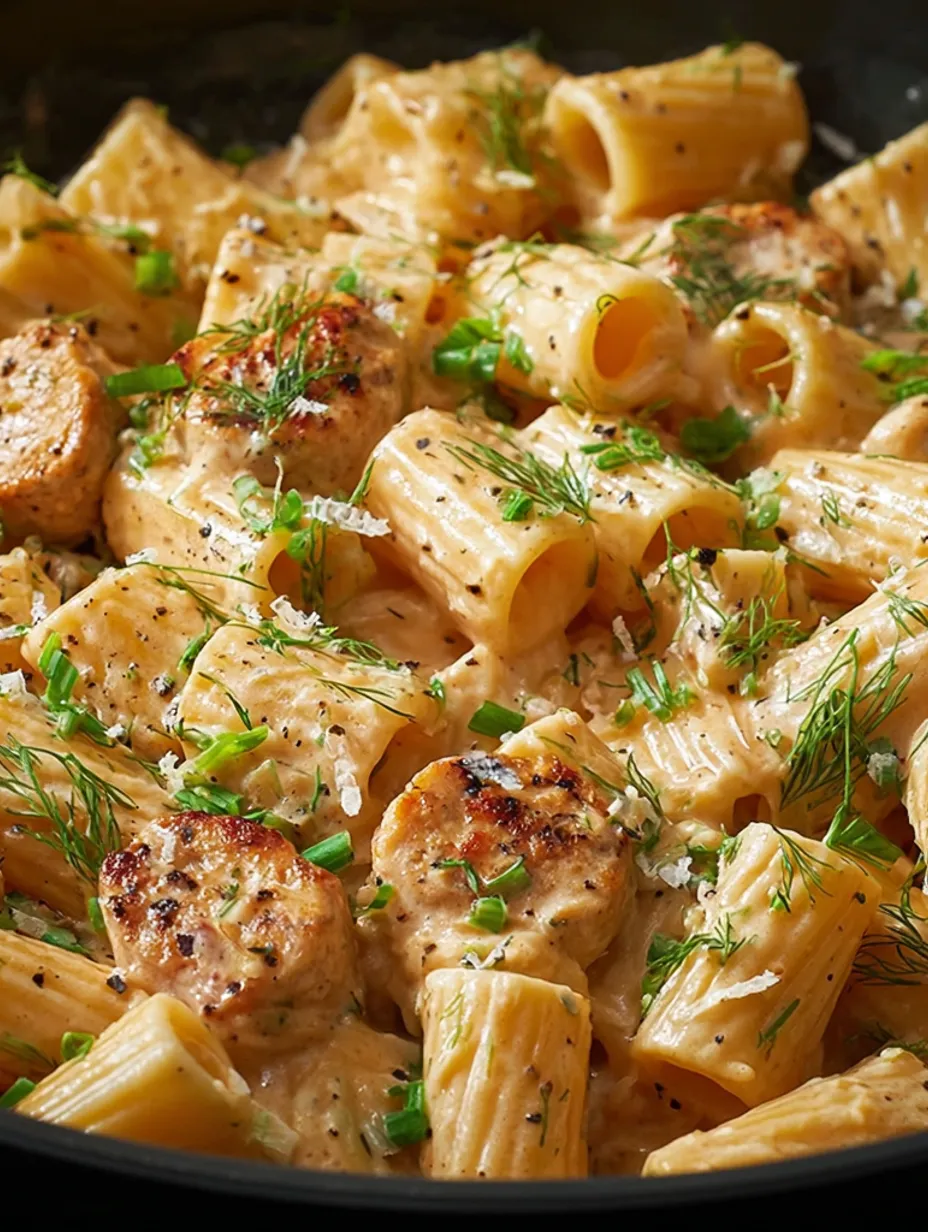 A dish of creamy pepper pasta with chili and herbs.