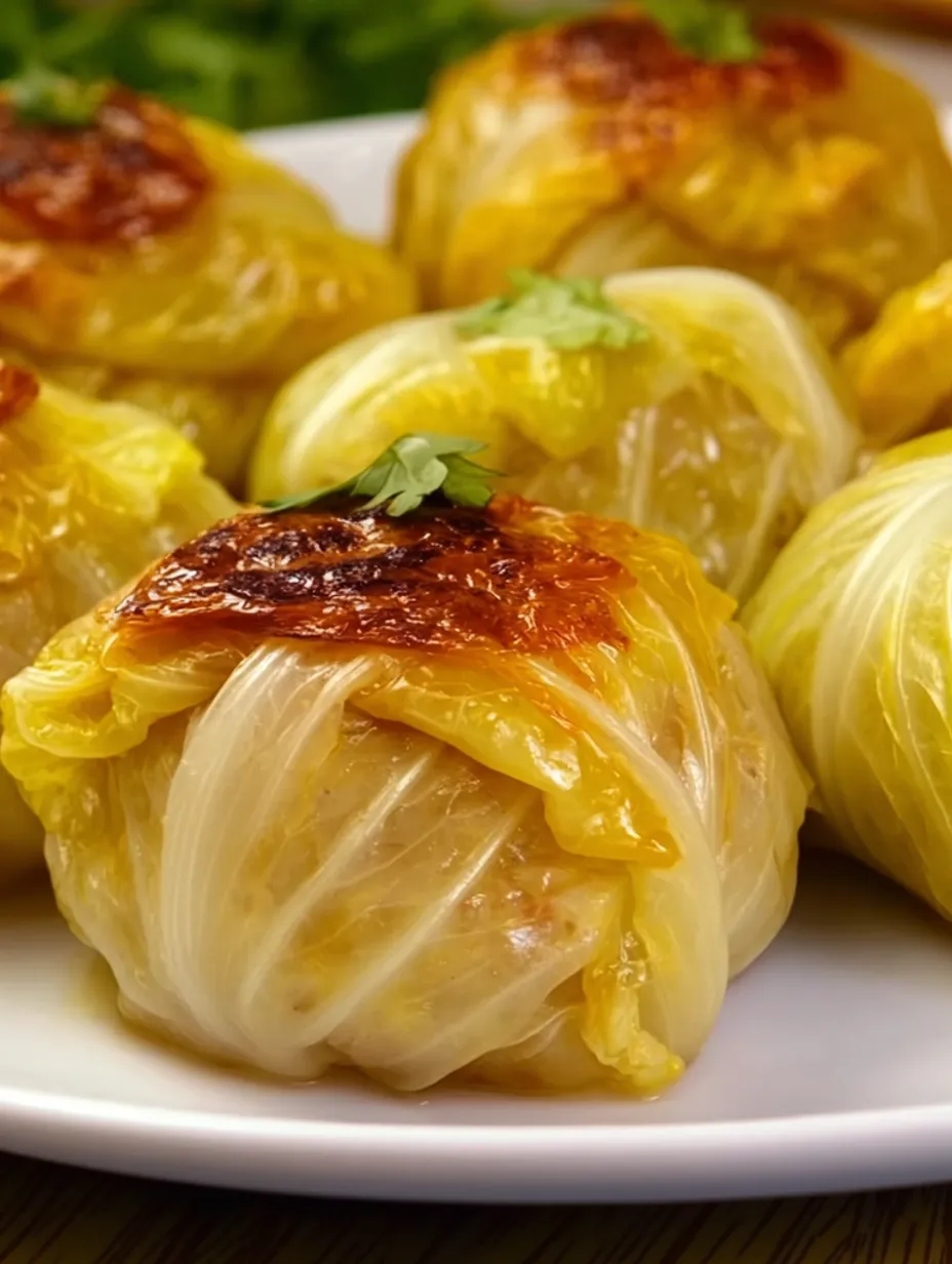 Stuffed cabbage rolls with meat and mushrooms.