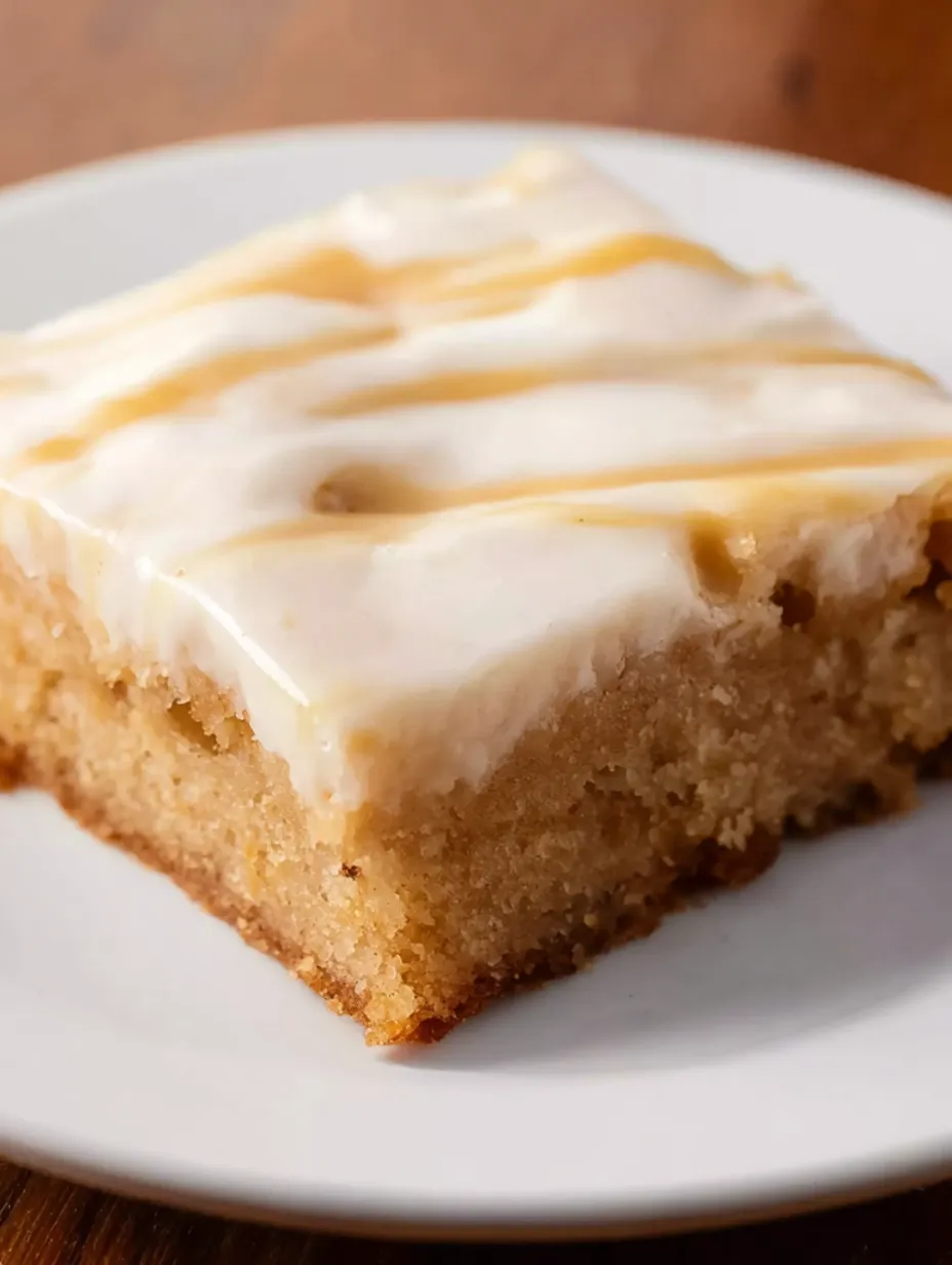 A slice of caramel apple sheet cake.