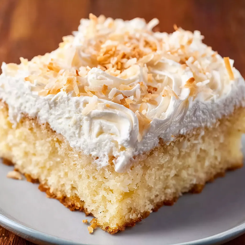A slice of creamy coconut cake.
