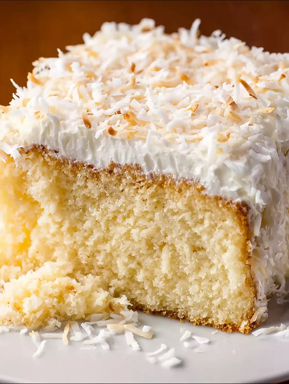 A slice of creamy coconut cake.