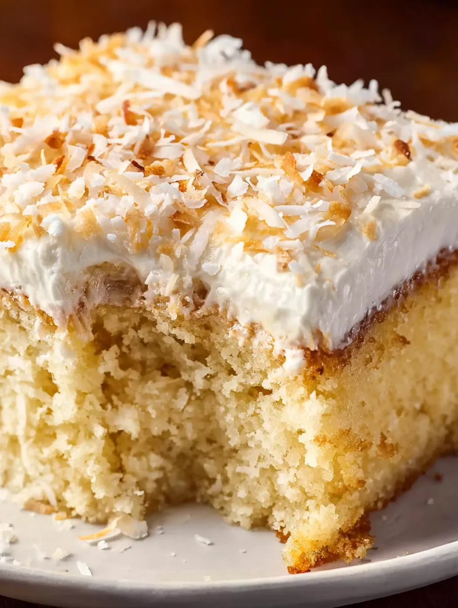 A slice of creamy coconut cake.