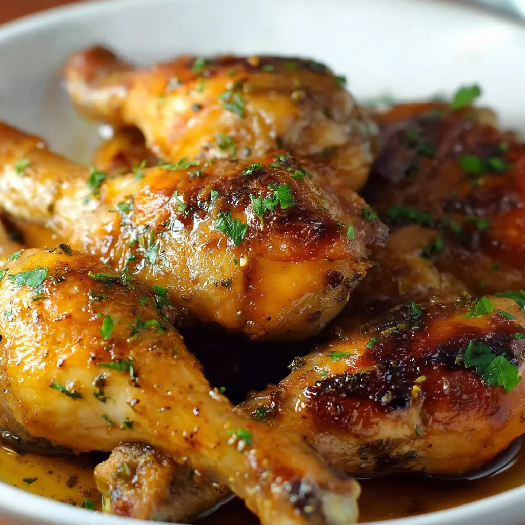 A plate of chicken with a sauce.