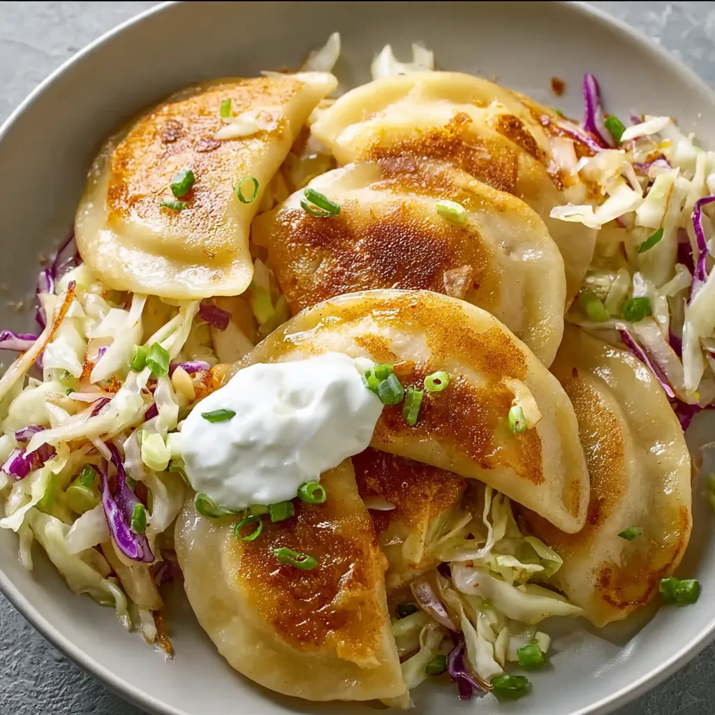 A bowl of food with a white sauce on top.