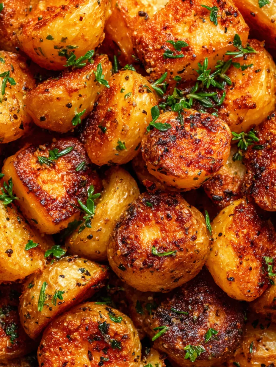 Crispy roast potatoes with herbs.