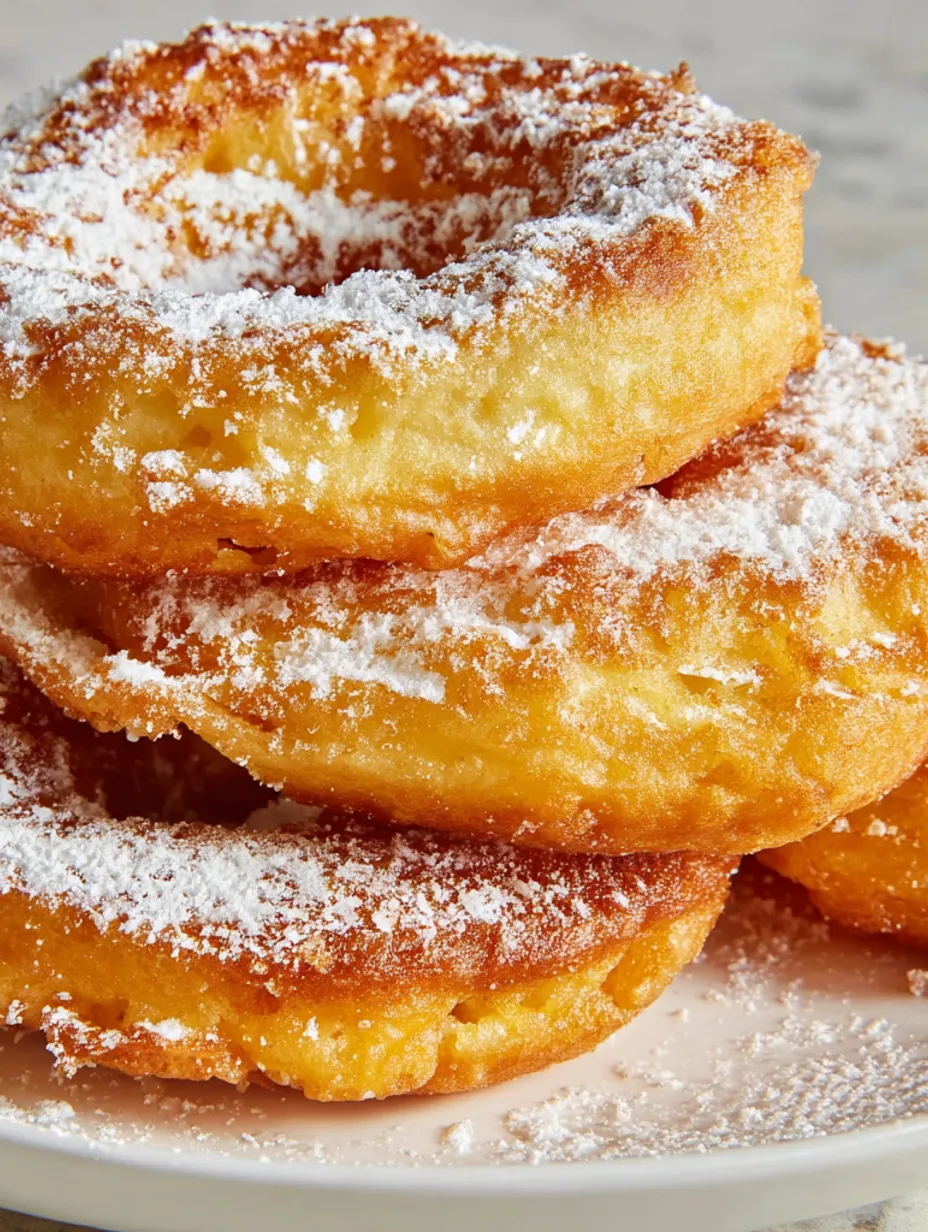 A stack of apple rings in dough.