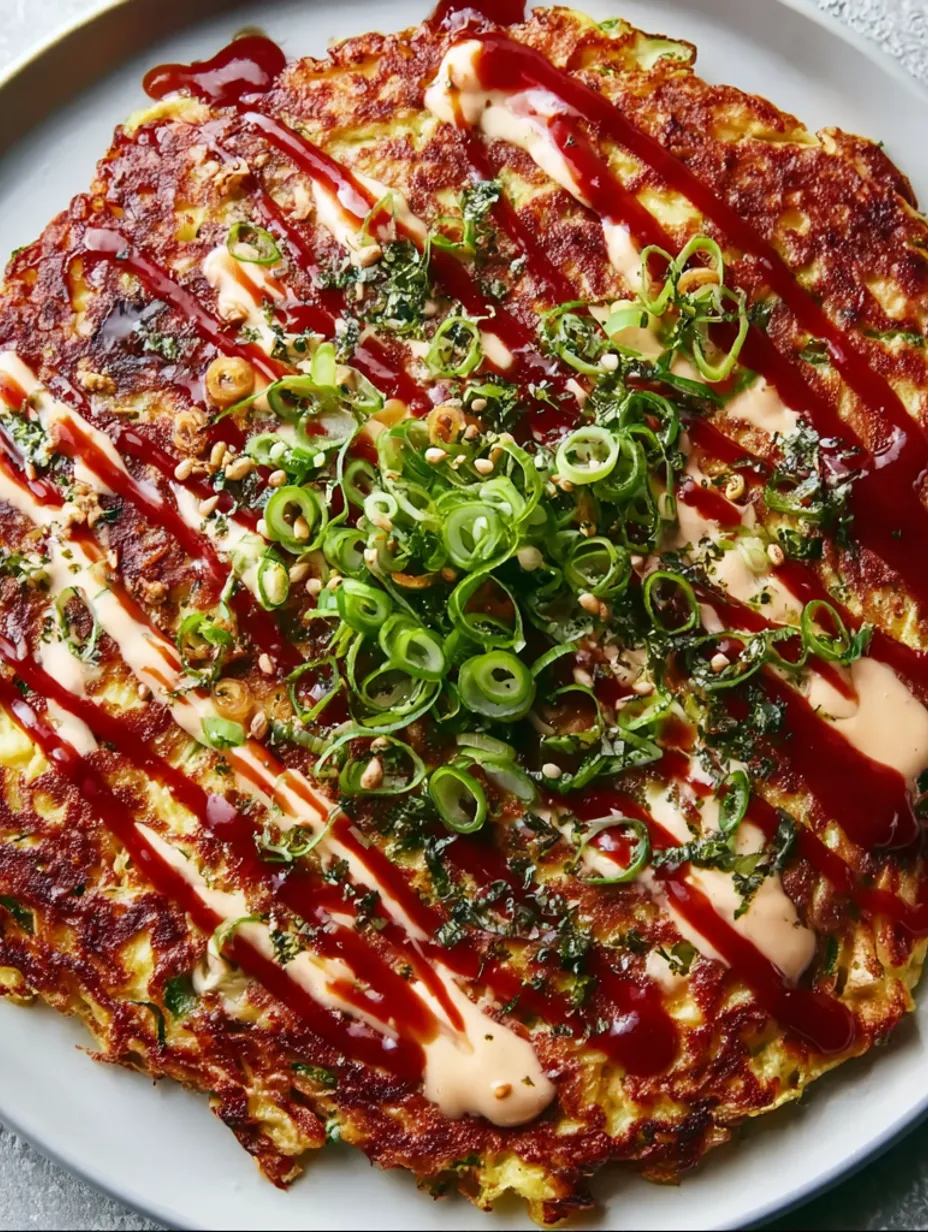A Japanese Cabbage Pancake with sauce.