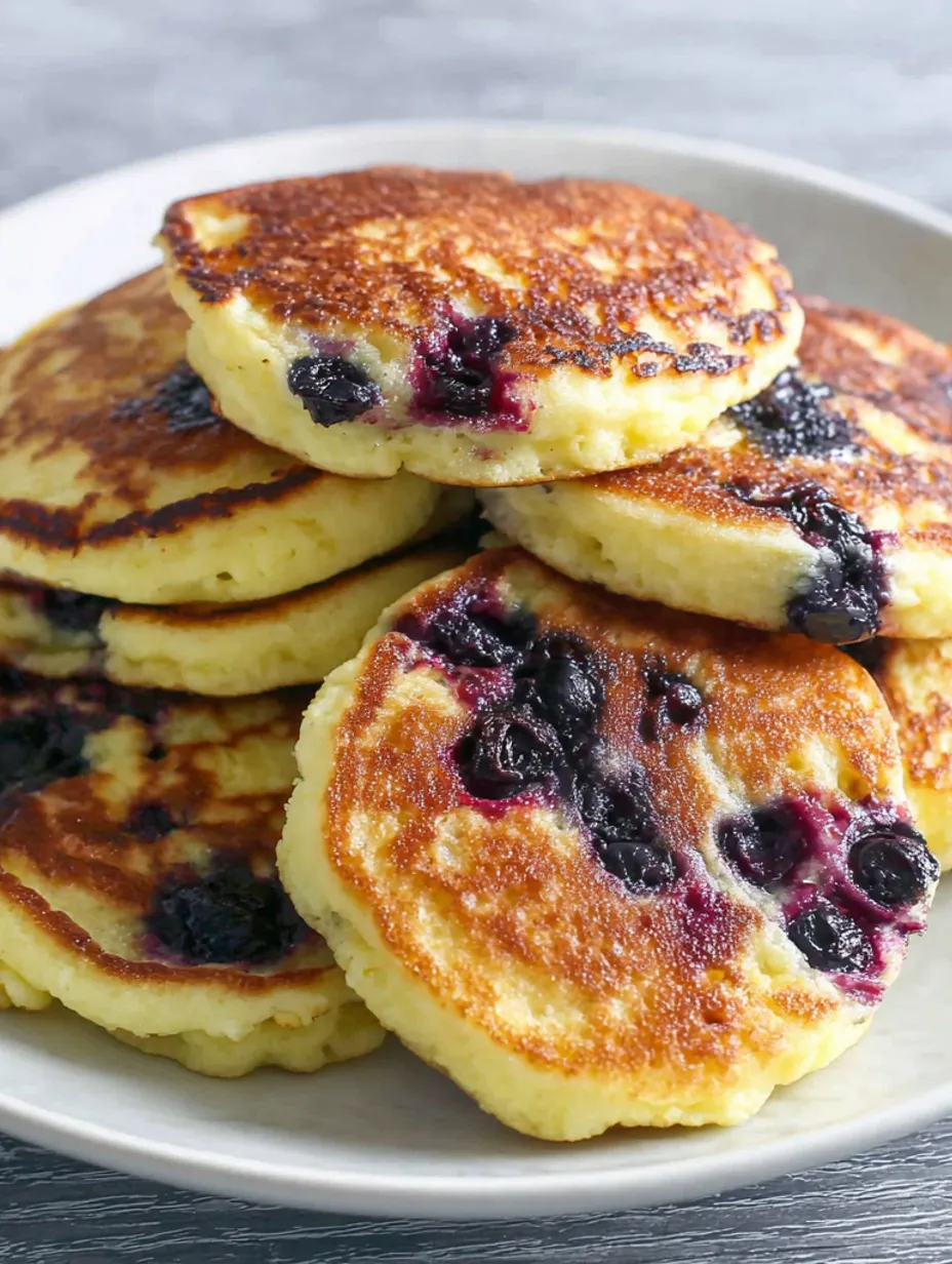 A stack of pancakes with blueberries on top.