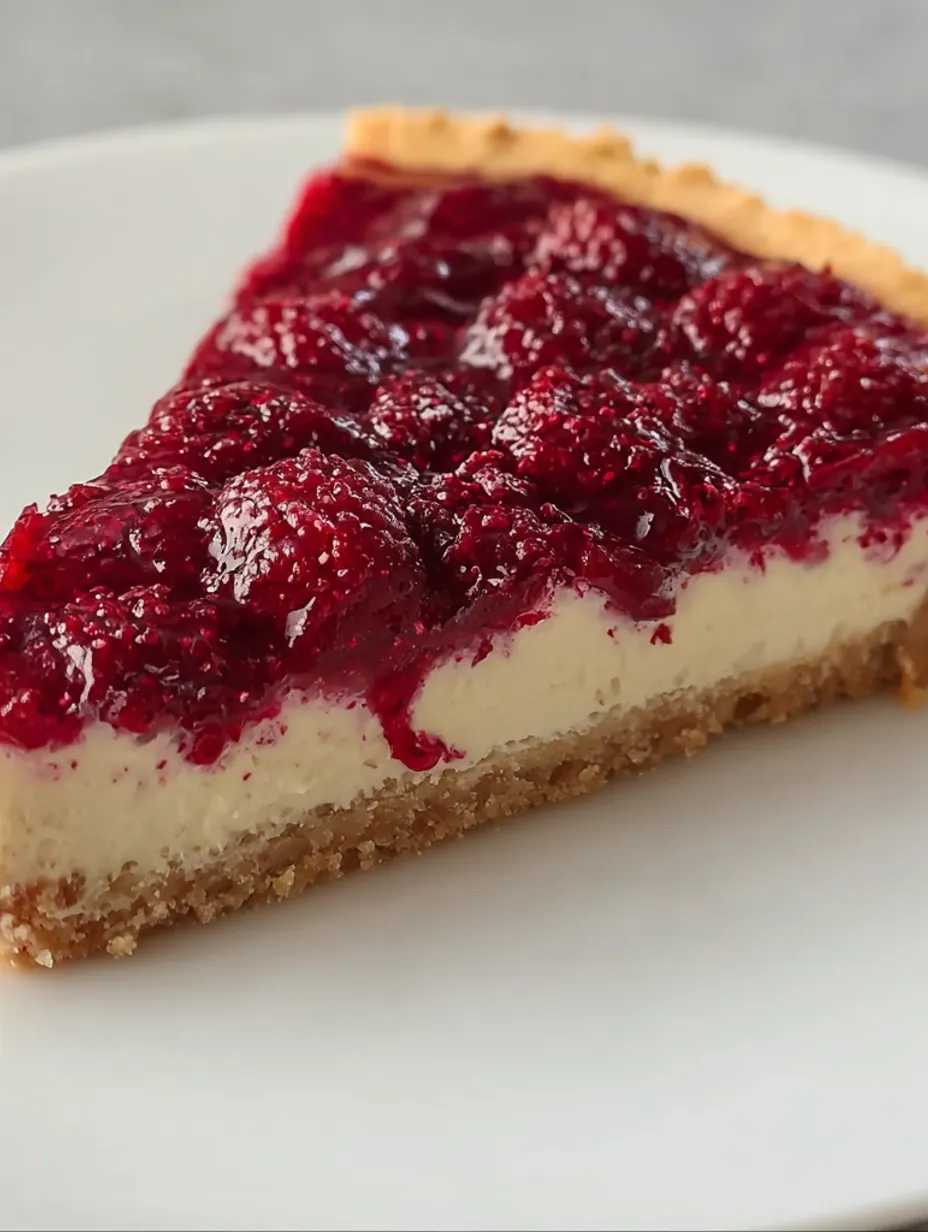 A slice of raspberry and mascarpone cream tart.