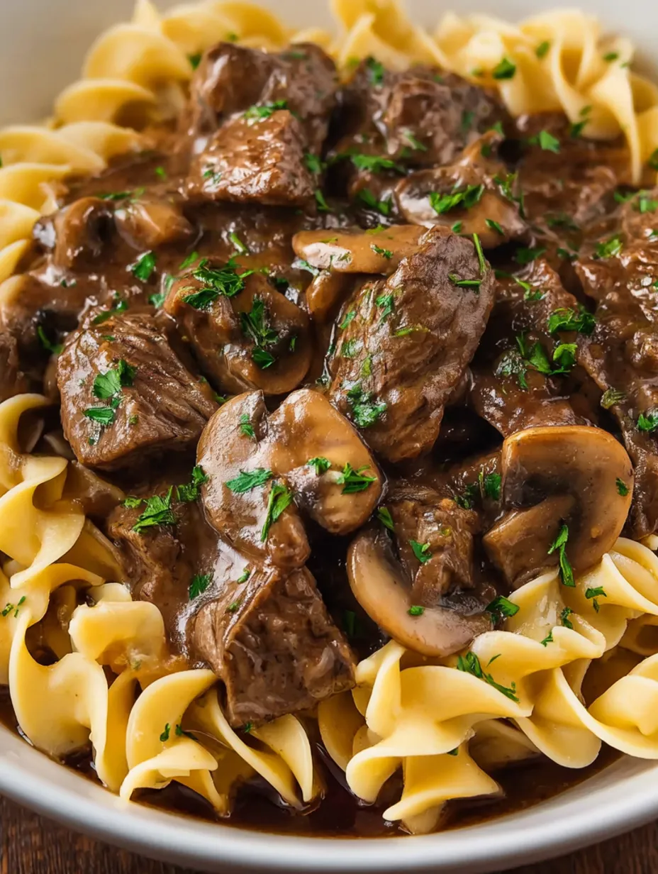A bowl of beef and noodles.