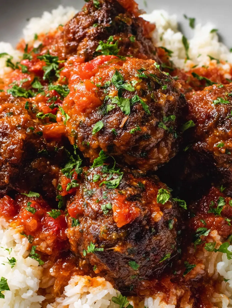 A close up of meatballs in a sauce.