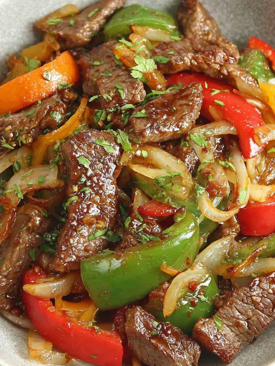 A plate of savory Chinese pepper steak.