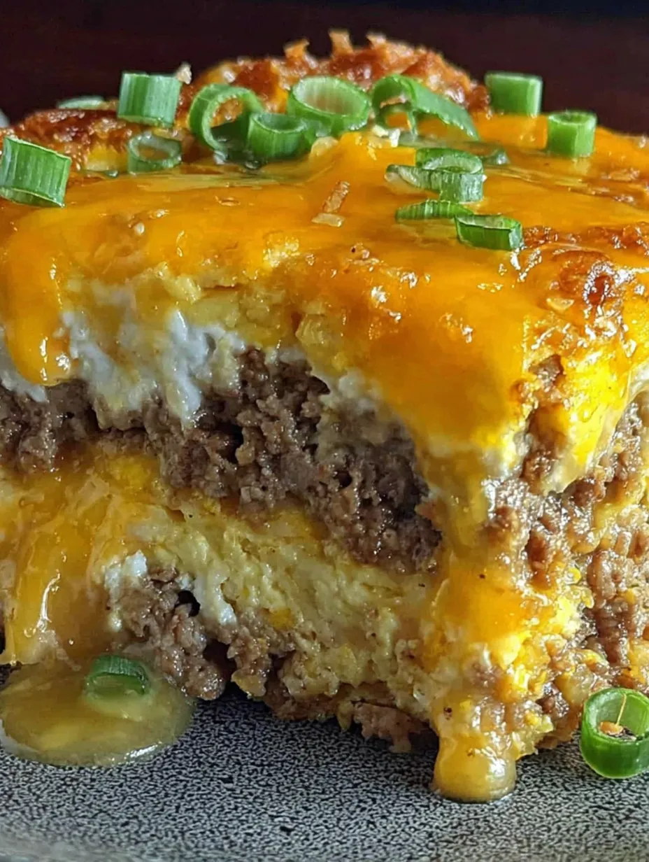 A slice of sausage, egg, and cream cheese casserole.