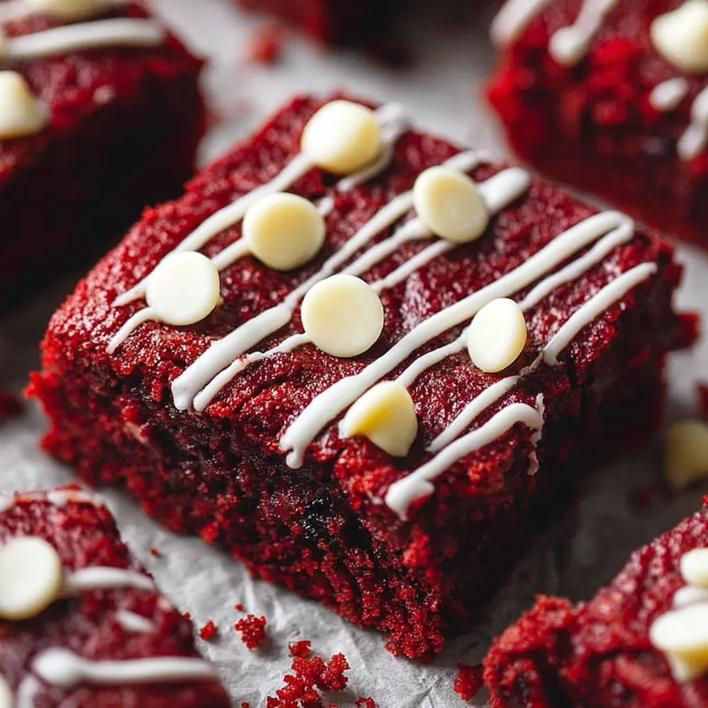 A close up of a red velvet brownie with white frosting.