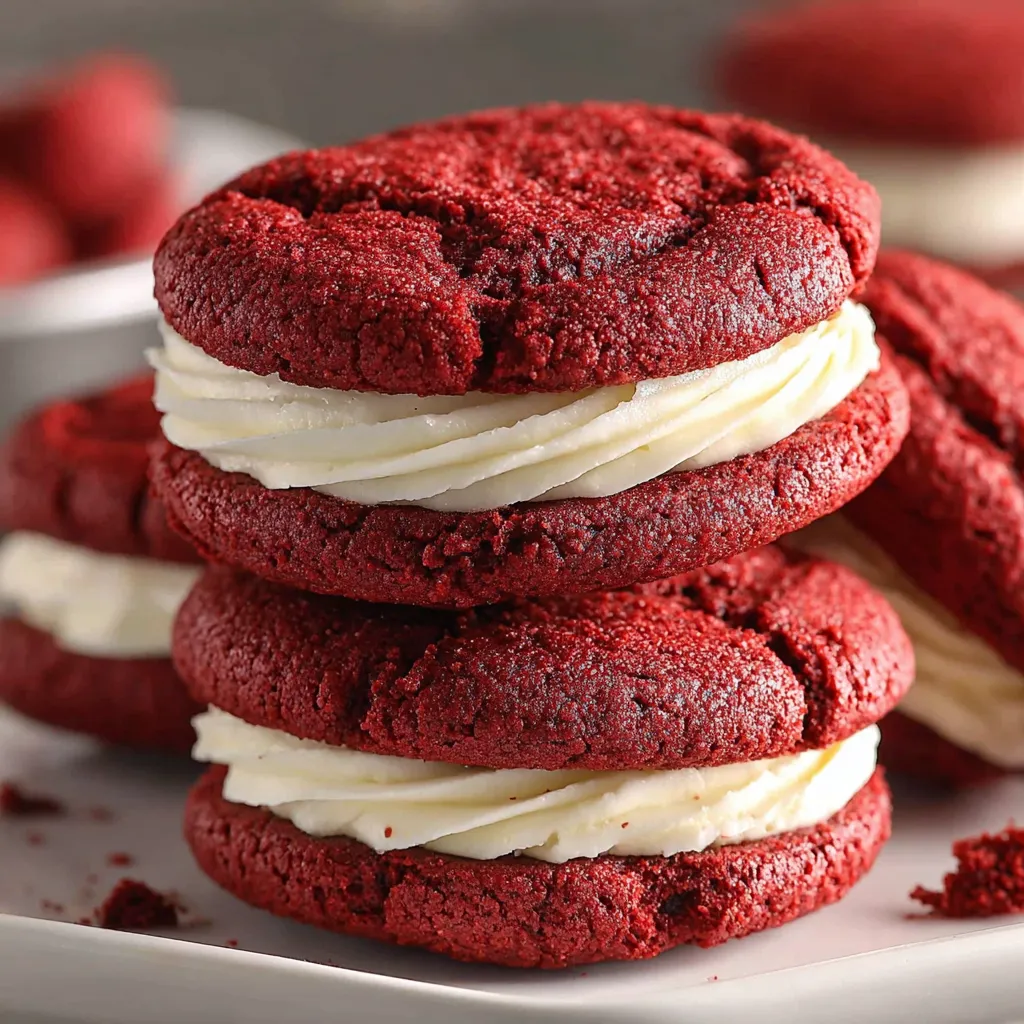 A stack of red velvet cookies.