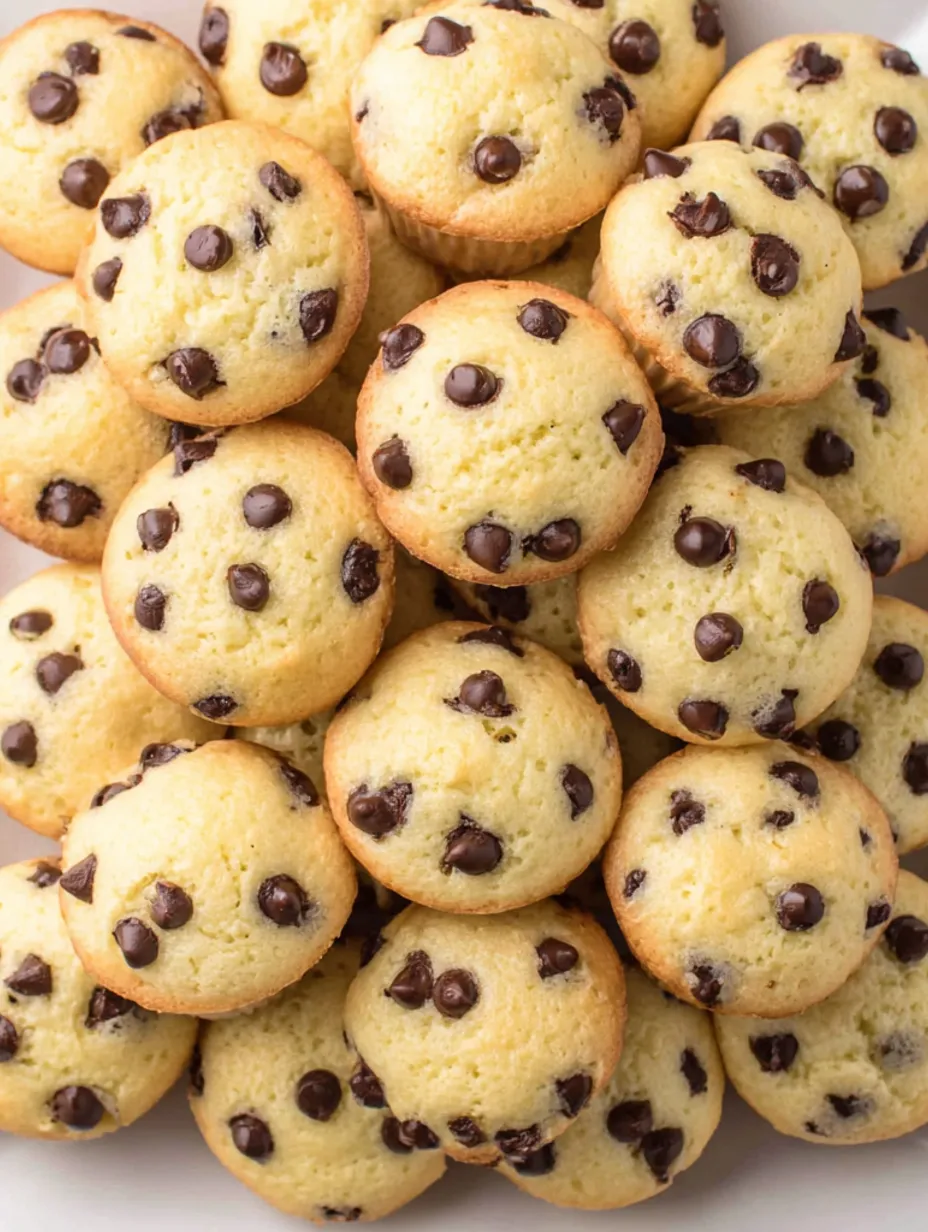 A stack of mini chocolate chip muffins.