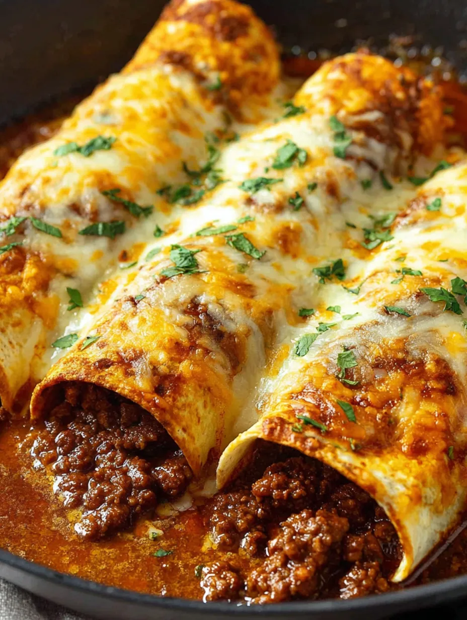 A plate of beef enchiladas with red sauce.