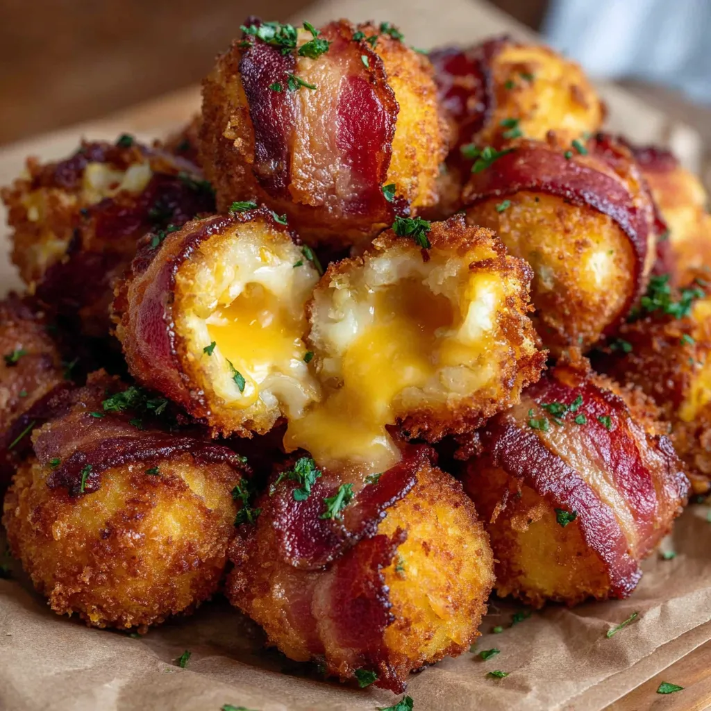 Mashed potato bacon bombs on a table.