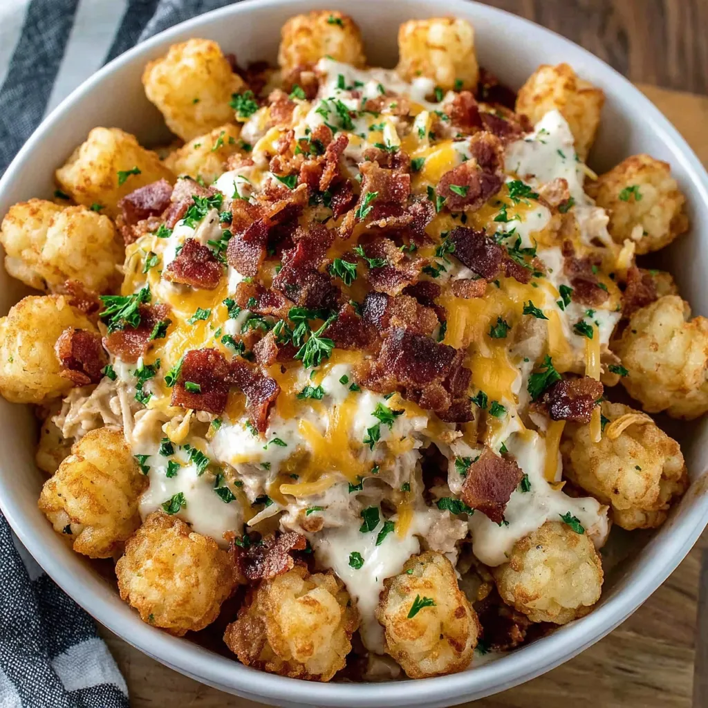 A bowl of chicken bacon ranch casserole.