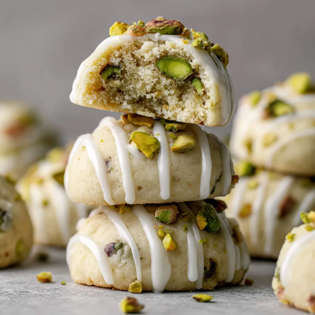 Pistachio drop cookies with brown butter icing.