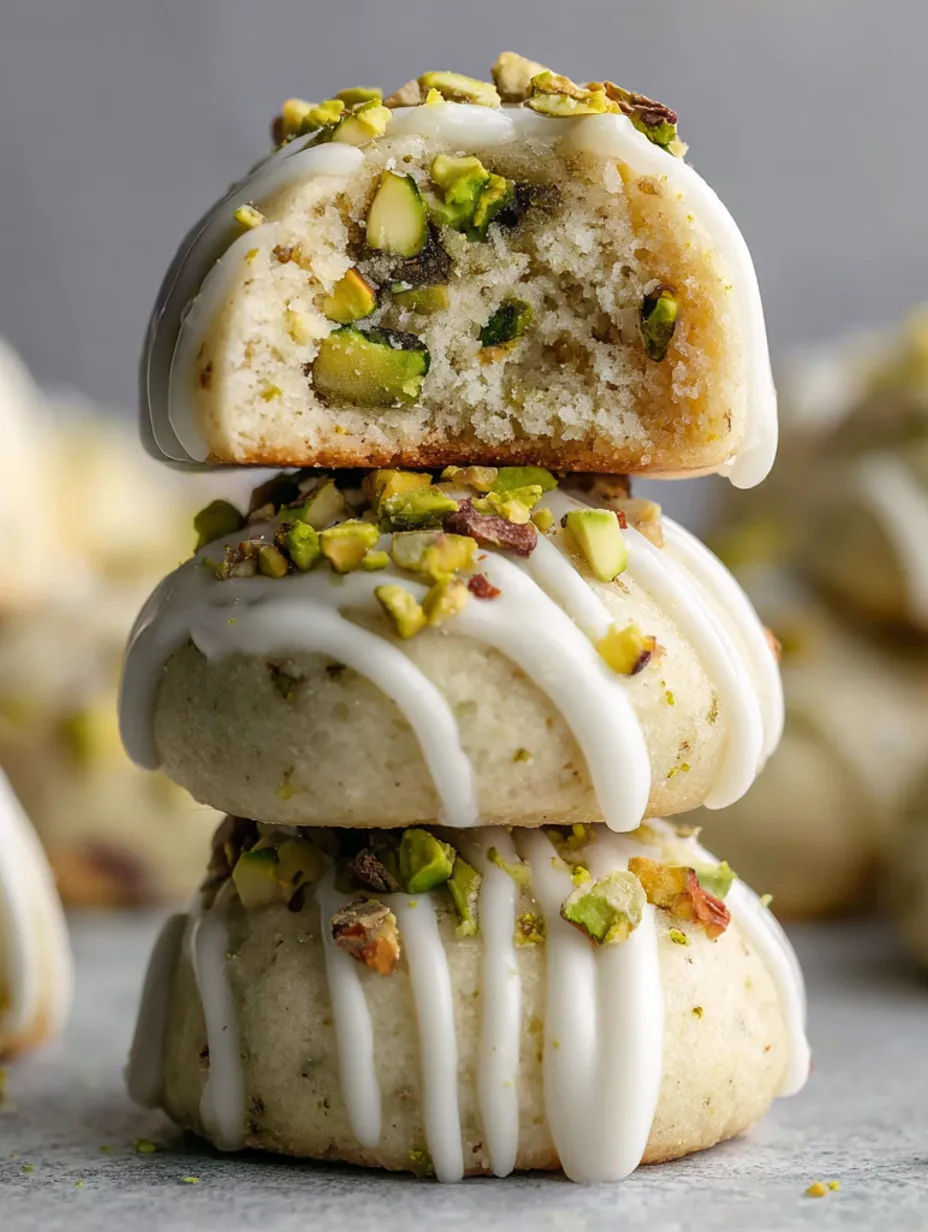 Pistachio drop cookies with brown butter icing.