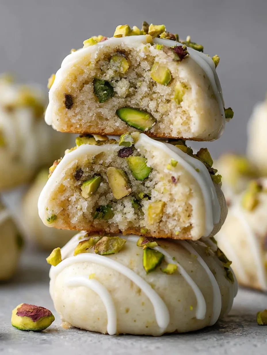Pistachio drop cookies with brown butter icing.