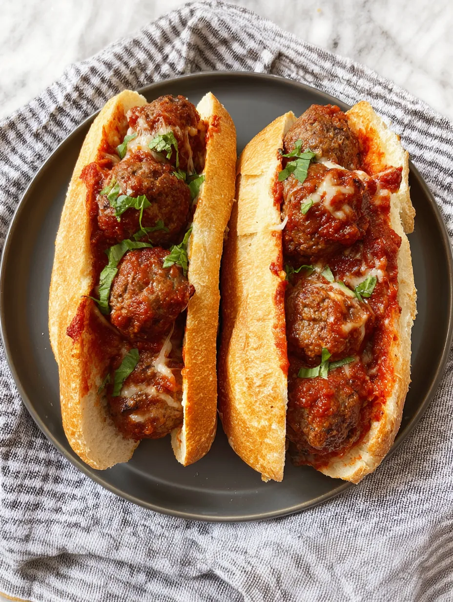 Two meatball subs on a plate.