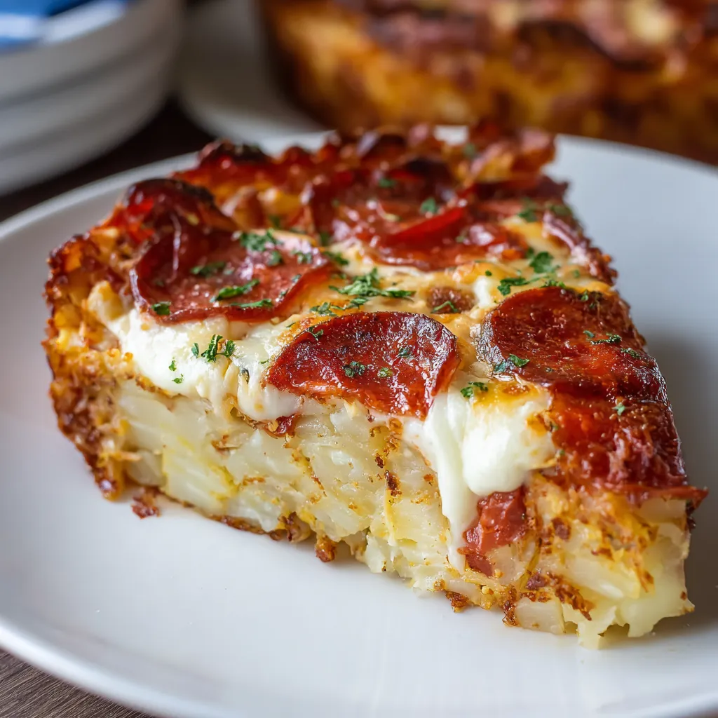 A slice of pizza style cottage cheese bake.