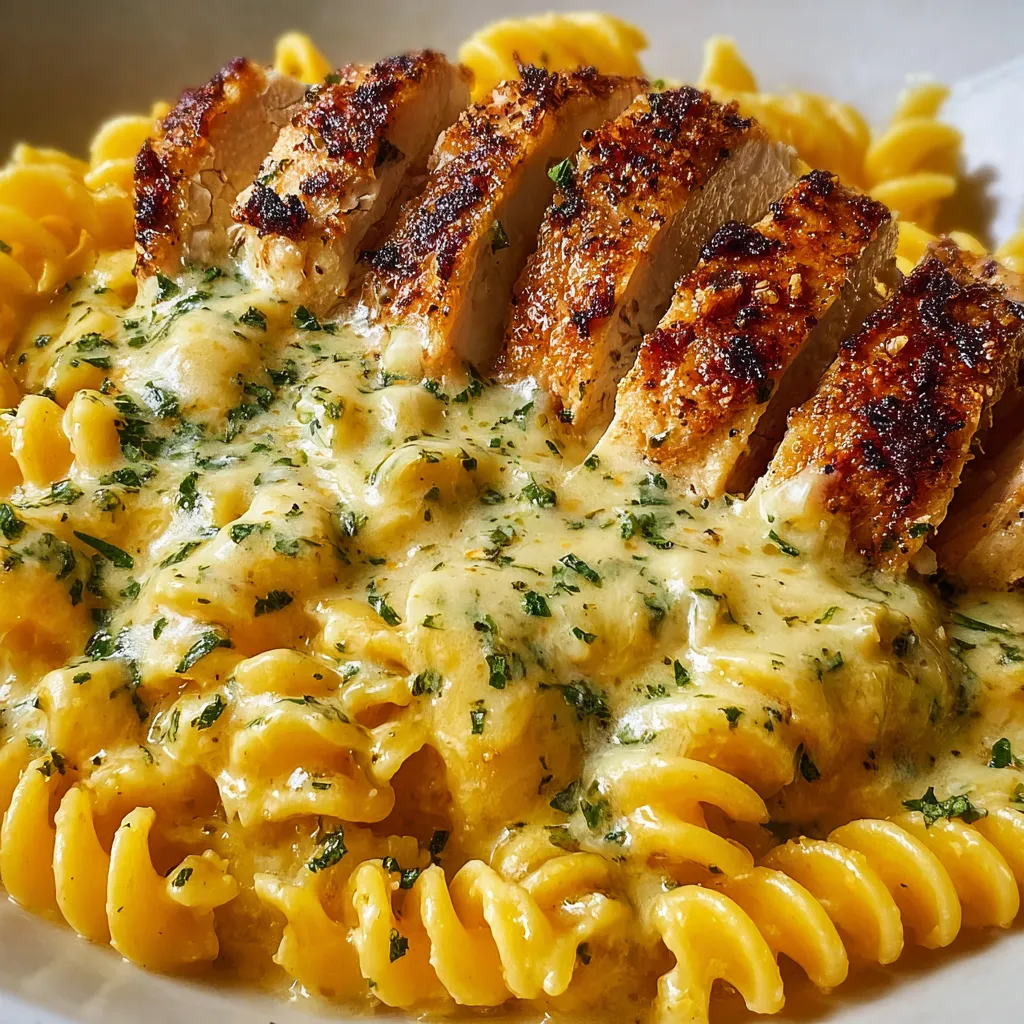 A plate of food with chicken and pasta.