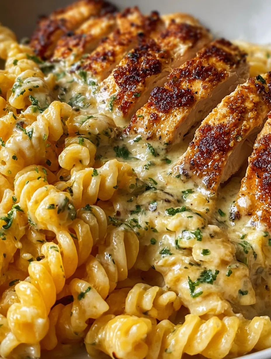 A plate of food with chicken and pasta.