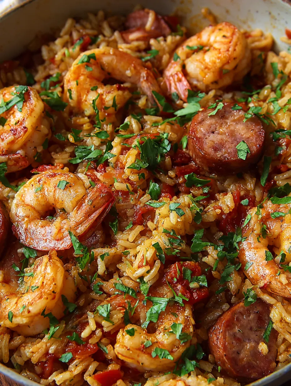 A dish of rice and shrimp with green herbs.