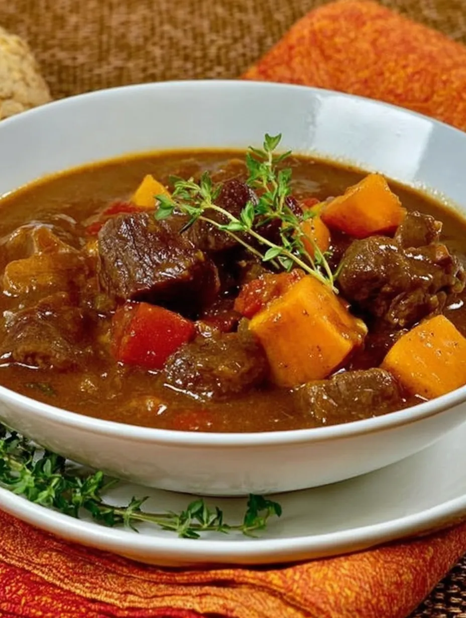 A bowl of stew with meat and vegetables.