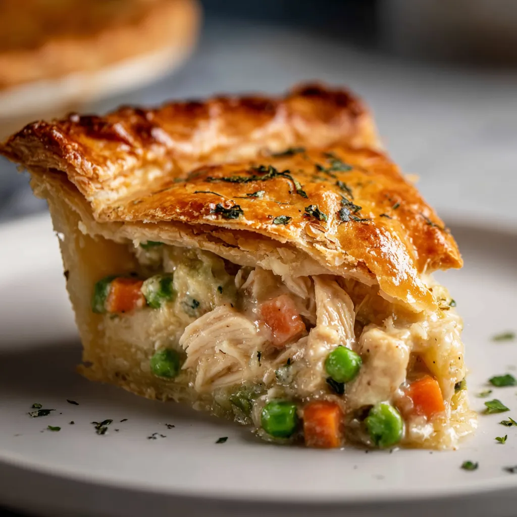 A slice of chicken pot pie.
