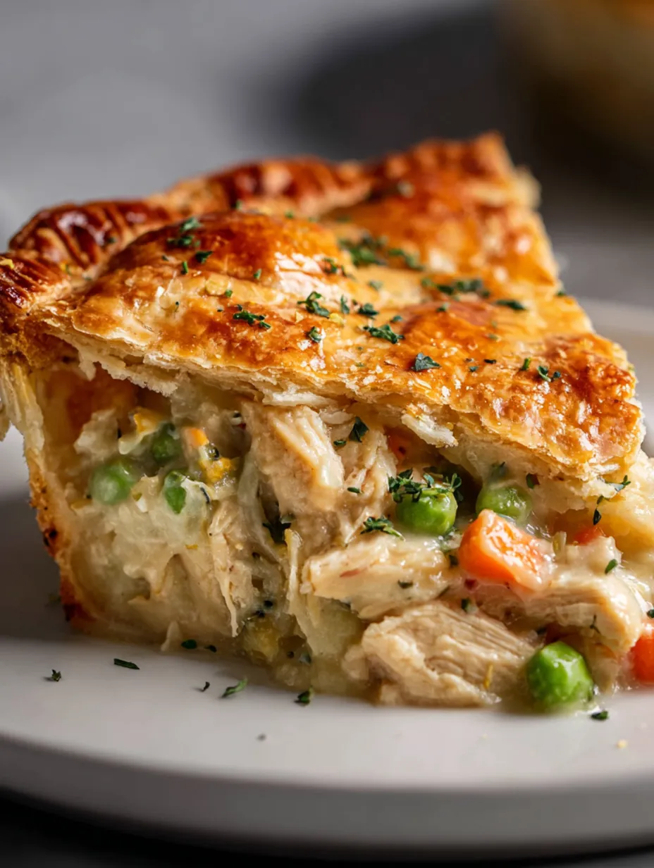 A slice of chicken pot pie.