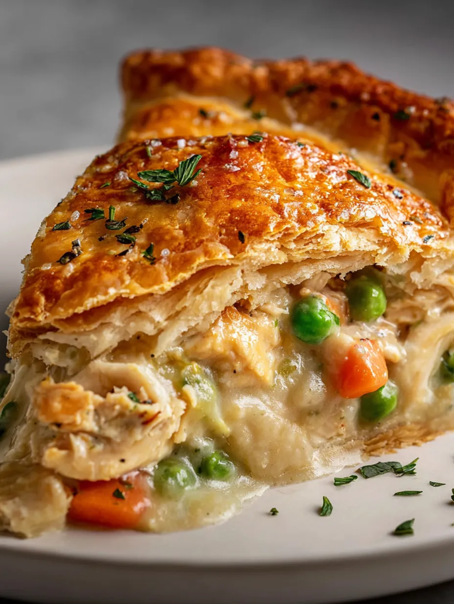 A slice of chicken pot pie.