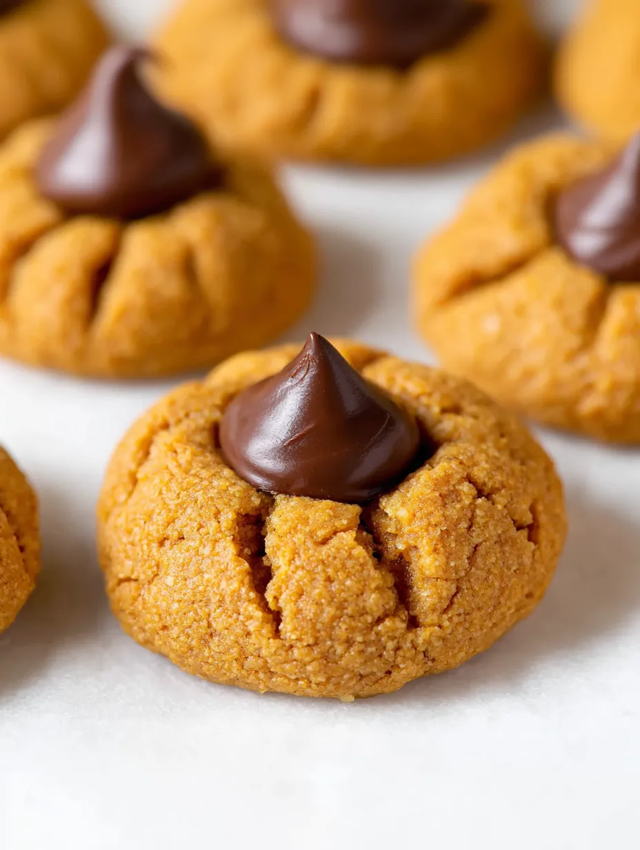 A close up of a pumpkin blossom cookie with chocolate drizzled on top.