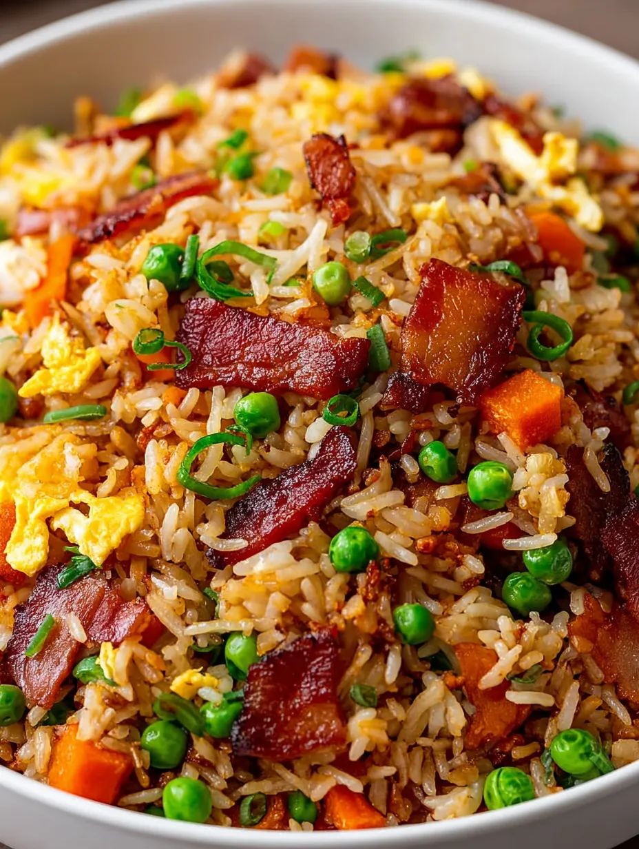 A plate of bacon fried rice.