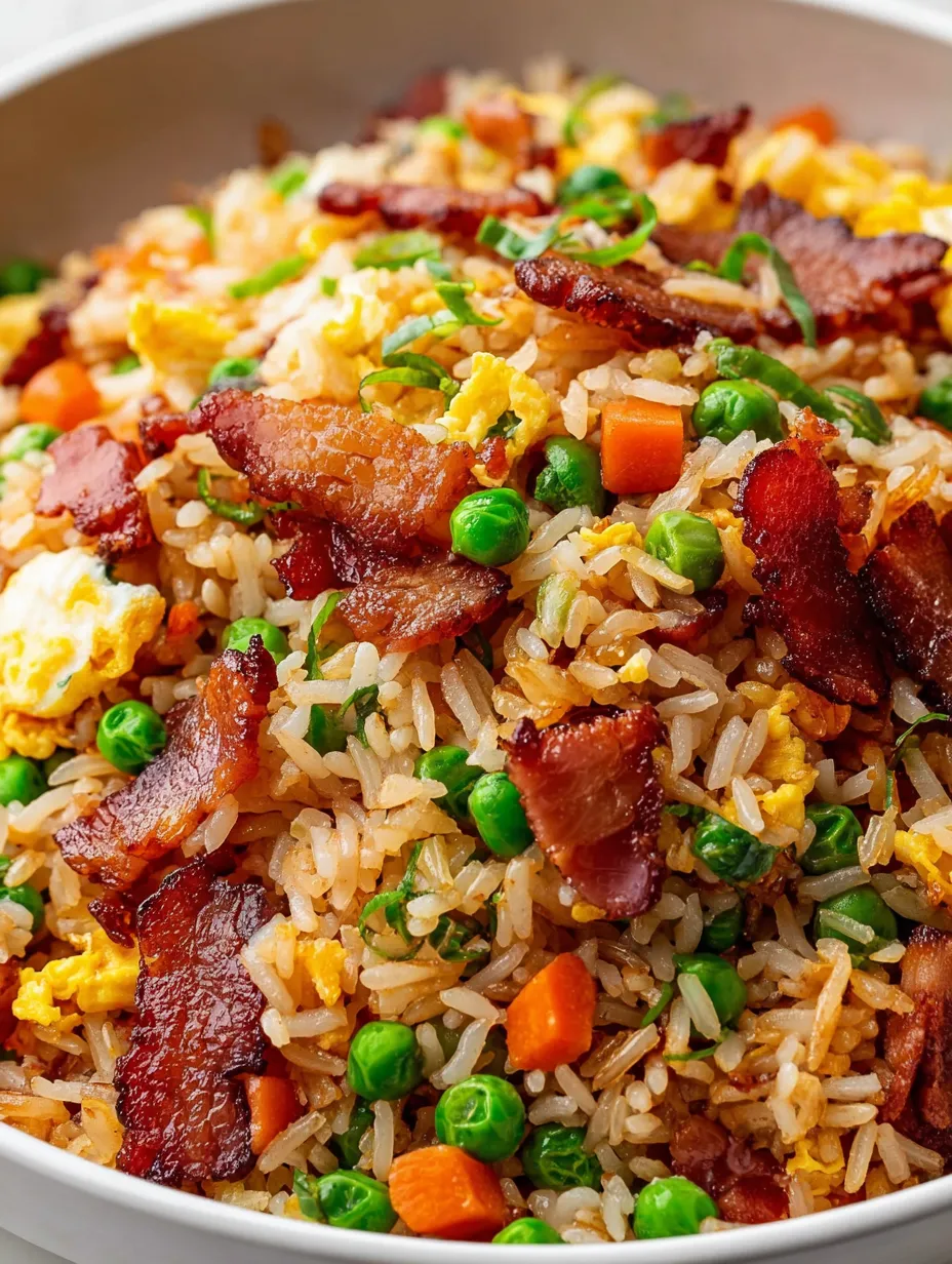 A plate of bacon fried rice.