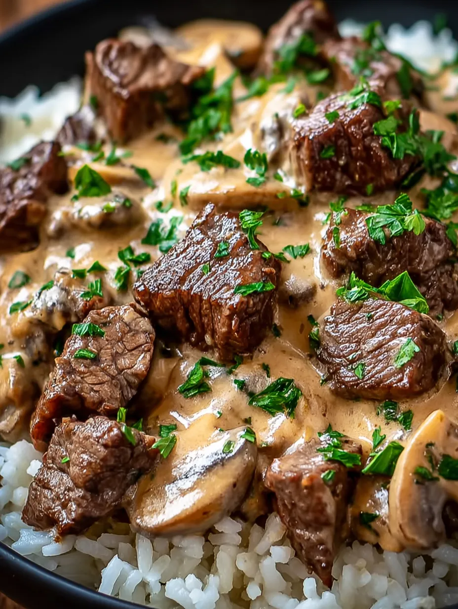 Steak queso rice with mushrooms.