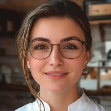 A woman wearing glasses smiles for the camera.