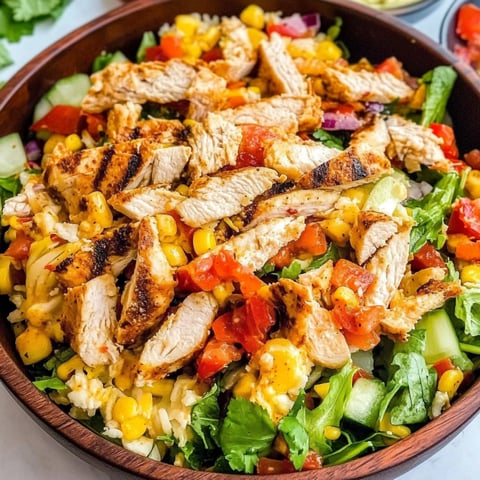 Une salade de poulet et de légumes, avec des tomates, des cornichons, des avocats et des poivrons.