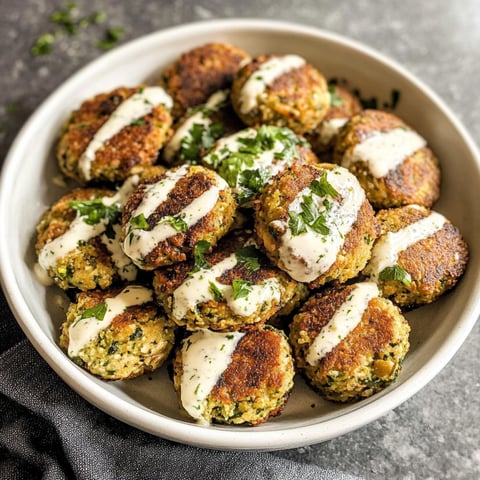 A bowl of falafel with sauce.