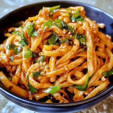 A bowl of chilli garlic noodles on the table.