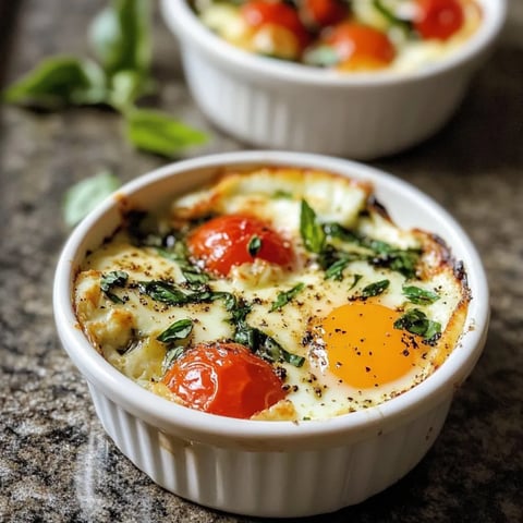 Two white bowls filled with Caprese Egg Cups.