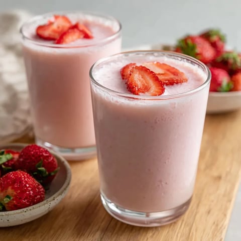 Two glasses of strawberry protein smoothie.