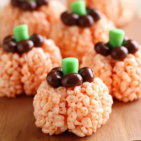 A Rice Krispie Treat pumpkin with a green stem.